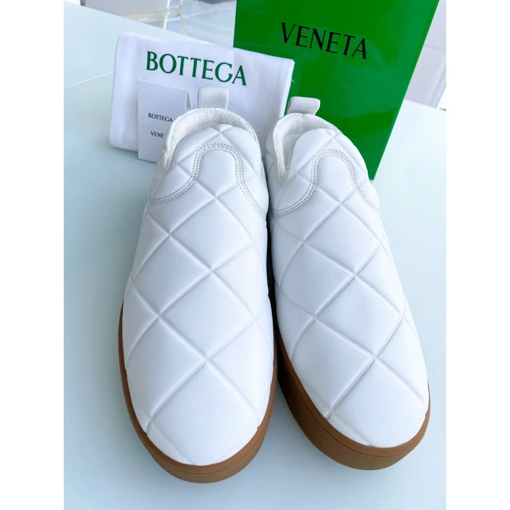 Bottega Veneta Mens 639736 Quilted Embossed White Lambskin Slipon Loafer shoe 42
